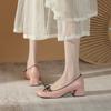 2025 Spring and Autumn New Color Matching Bow Single Shoes Women's Thick Heel Ladyshoes Fairy Gentle Light Mouth French Middle Heel