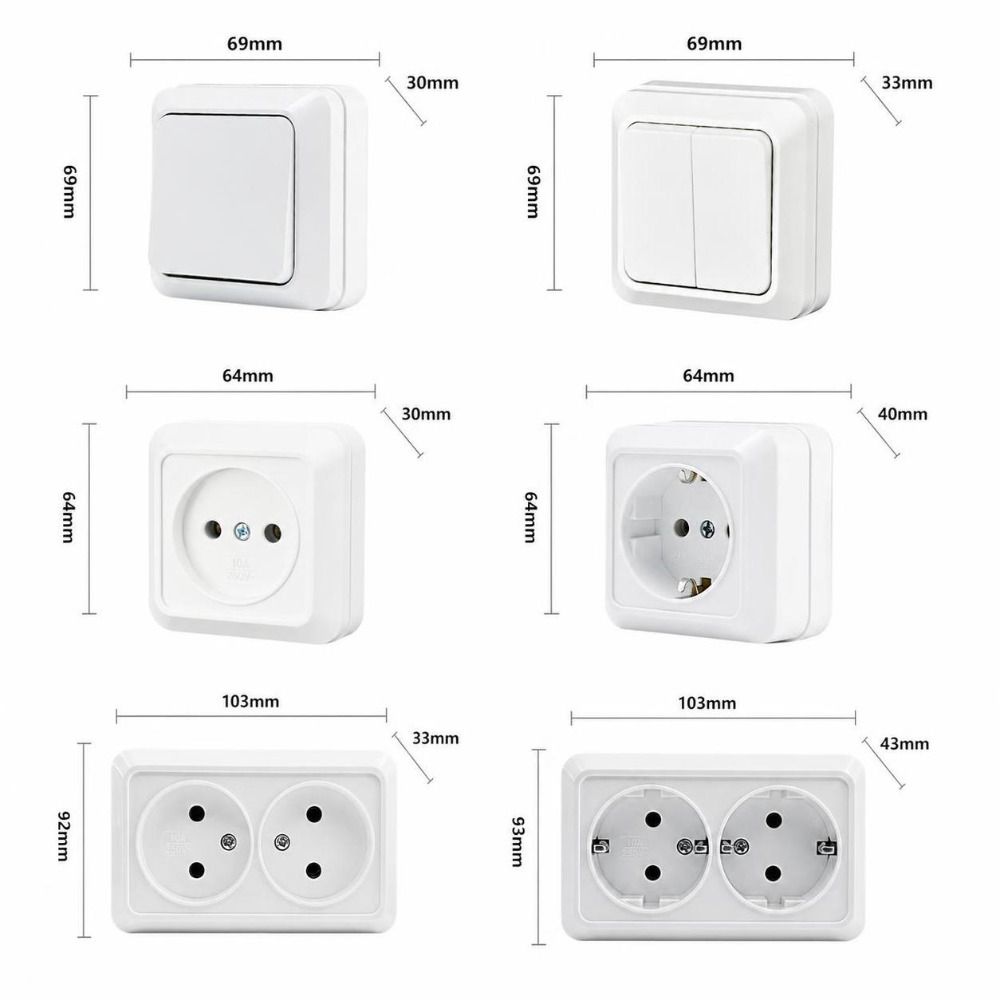White Wall Switch Wall Surface Mount Power Socket Modern Button Light Switch
