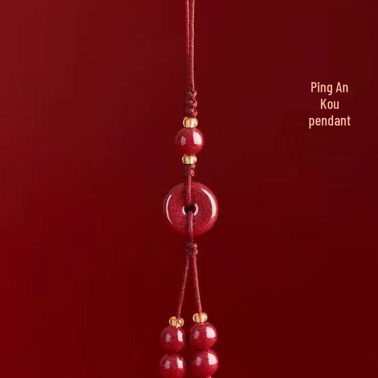 Pixiu Wealth and Treasure Cinnabar Phone Chain Keyring Pendant for Men and Women