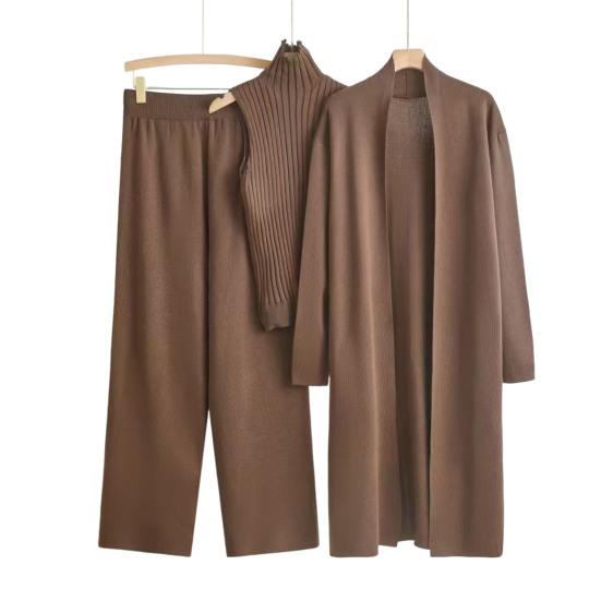 Women's Piece Cardigan Knit Lounge Set 3 Elastic Waist Wide Leg