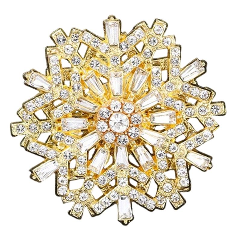 Elegant 3D Rotating Snowflake Brooch For Formal Event And Holiday Parties Crafted From Sturdy Alloy Material