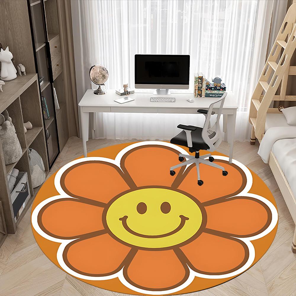 1PC Flower Smiley Face Design Chair Carpet for Office, Indoor Non-Slip Washable Carpet, Soft Comfortable Mat For Office Room yy250930255