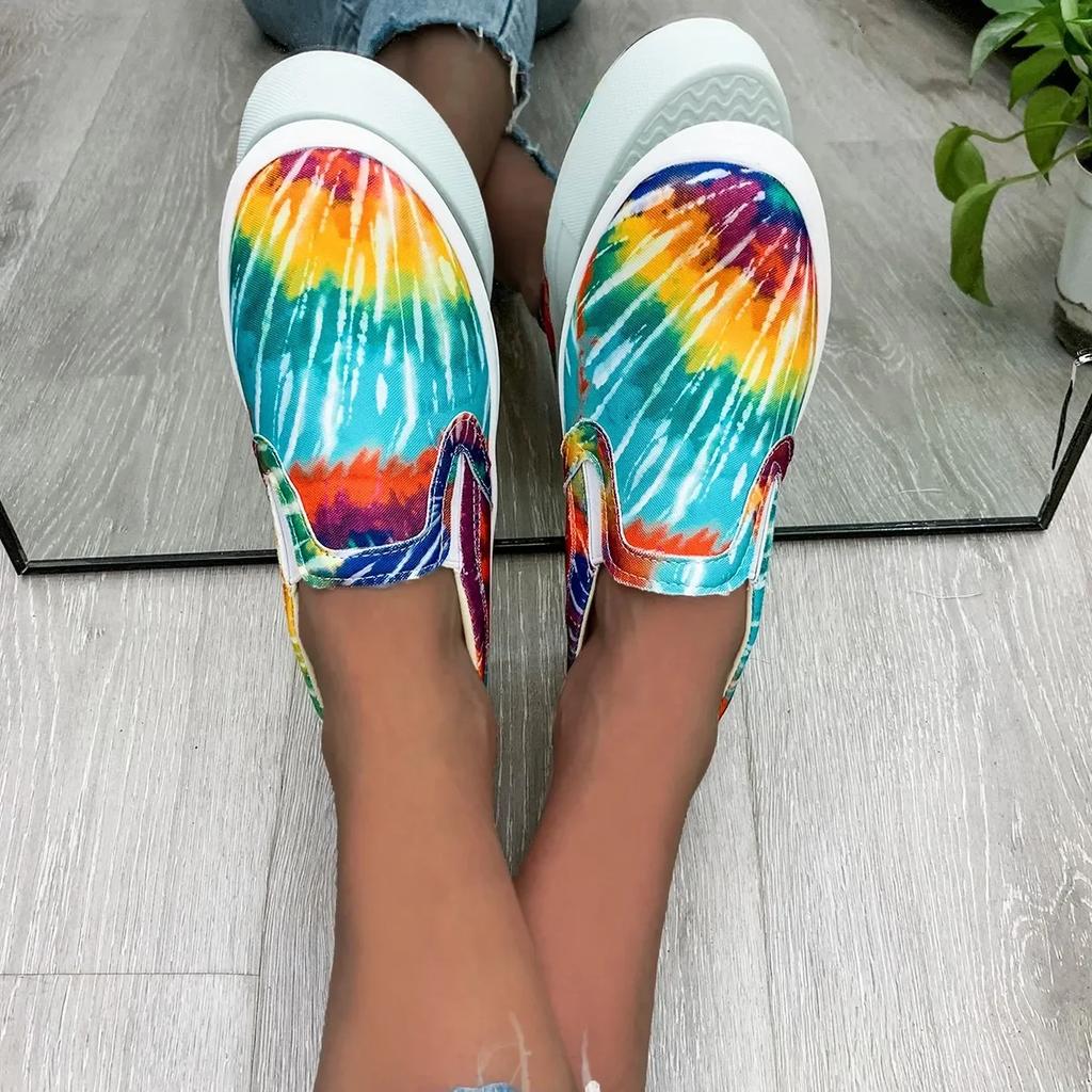 Fashion Women's Flat Shoes Graffiti Casual Sneakers Low Cut Slip-on Ladies Canvas Shoe Female Designer Loafers Plus Size Round Toe 2025