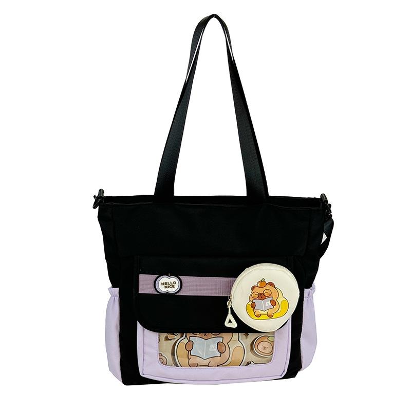 Contrasting color splicing primary and secondary school students cute class make-up storage bag Japanese new two-dimensional girl shoulder bag