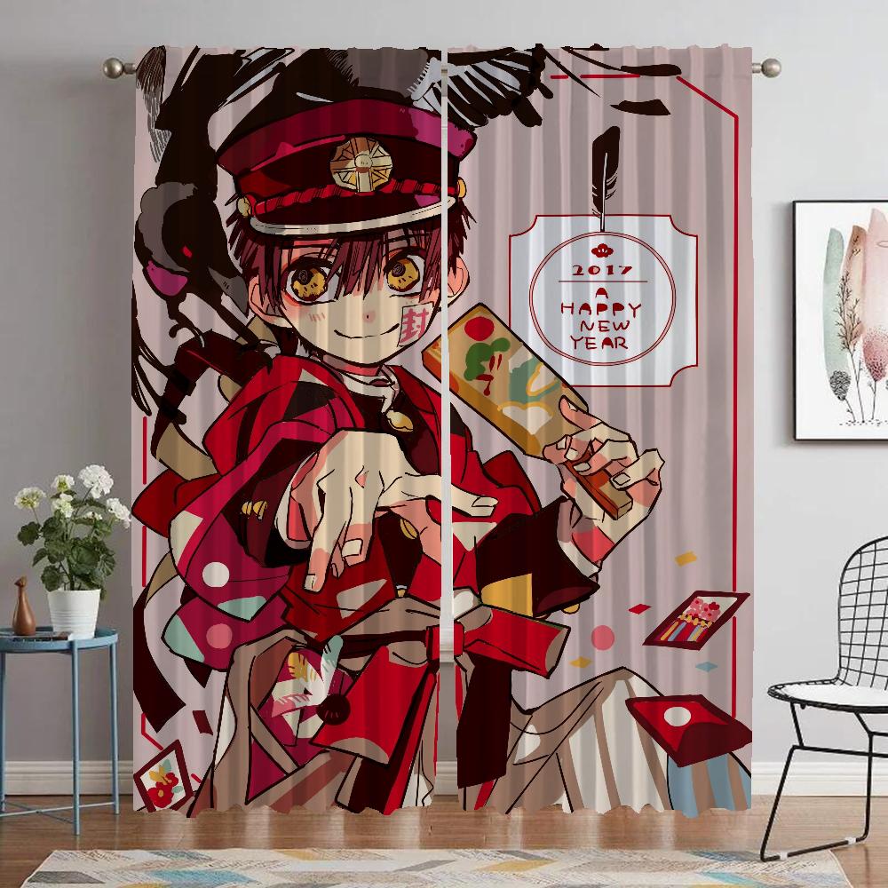 Hanako Kun Curtains for Bedroom Elegant Room Curtains 2 Pieces Window Curtain Shades Halloween Decoration Partition Living Child