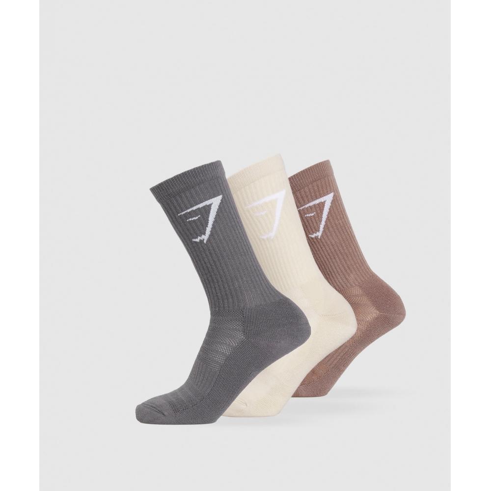 

GYMSHARK Crew Socks 3pk Ecru White Mocha Mauve Brushed Grey I3A3P NCDV L