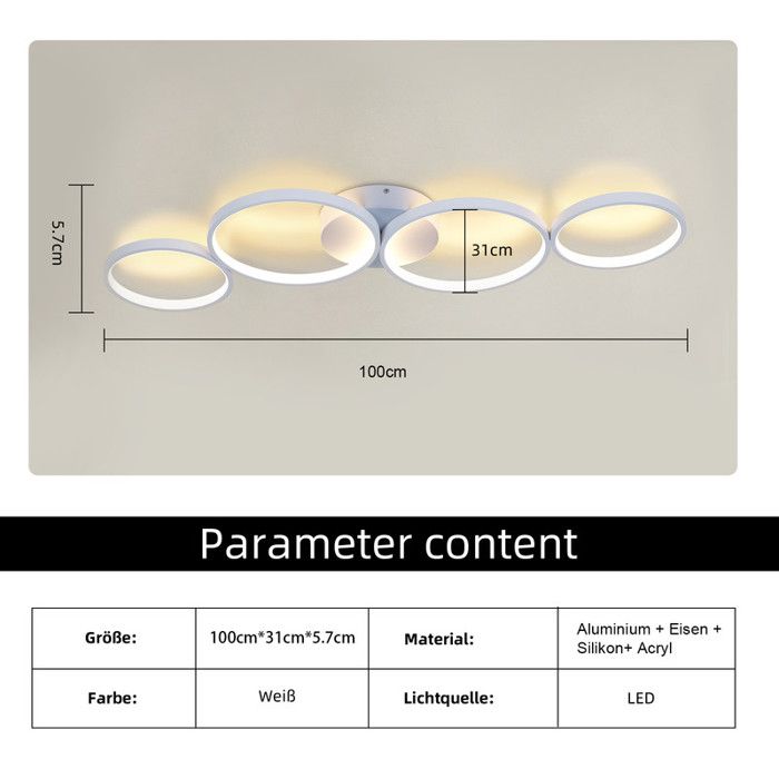 Plafonnier LED - NETTLIFE - 4 flammes en anneau - 3000K blanc chaud - 100 cm - 37W