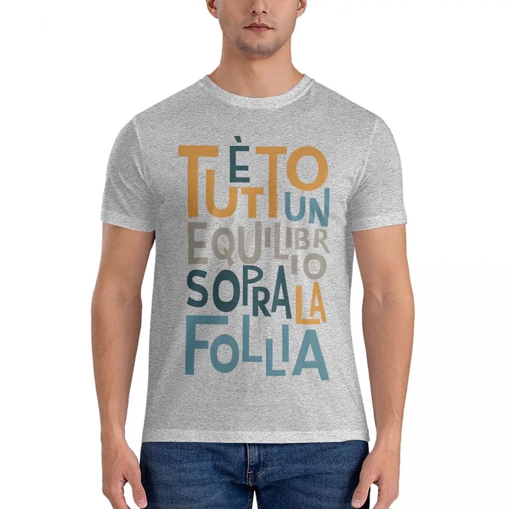 Vintage Lyric Wall Art - Tutto Un Equilibrio Sopra La Follia Men Shirts Vasco Rossi Vintage Tees Short Sleeve Crewneck T-Shirts