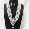Elegant Korean-Style Multi-Layer Pearl Necklace Earring Set With Crystal Accents Party Evening Wear
