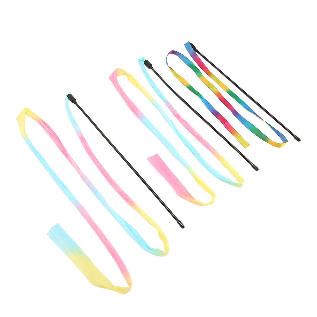 Ribbon Cat Wand Colorful Boredom Relief Funny Interactive Cat String Stick Toy for Kittens 3pcs