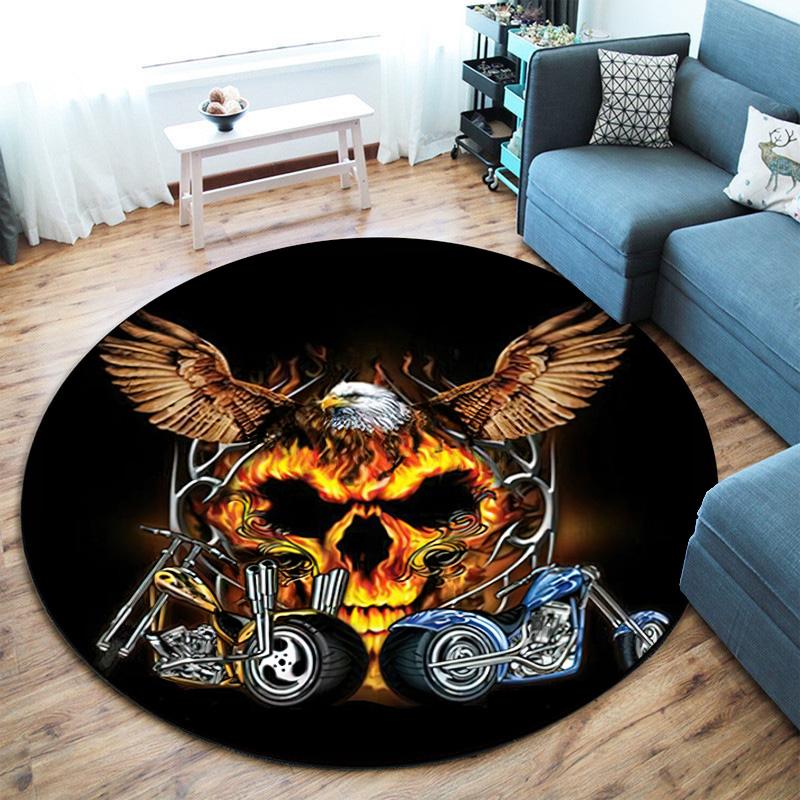 Gang violence Motorcycle enthusiasts Hells Angels Motorcycle Club circular carpet is soft, home, bedroom, door mat decoration, and non slip carpet E5