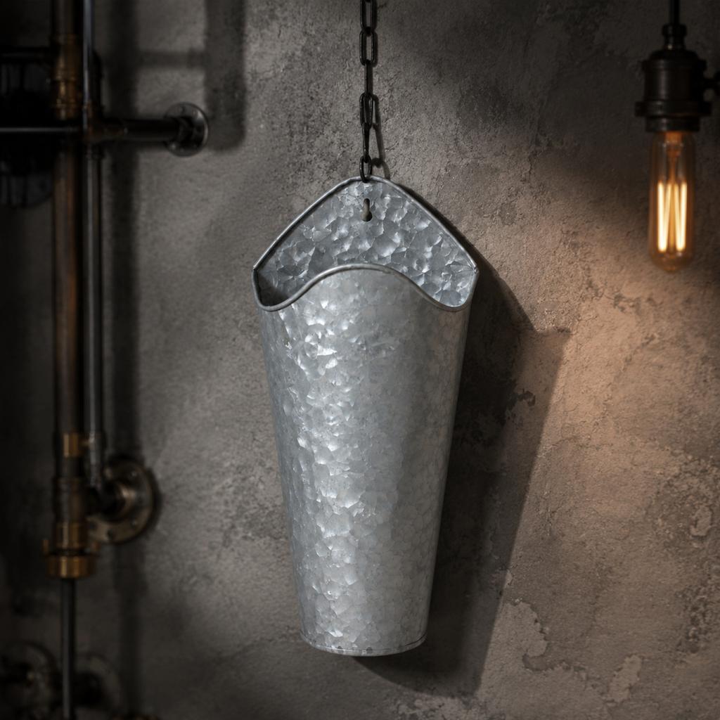 Verzinkter Metall-Wandhänge-Pflanztopf Rustikaler Vintage-Stil Dekorativer Behälter für den Innen- und Außenbereich Geeignet für Blumen, Kräuter und kleine Pflanzen