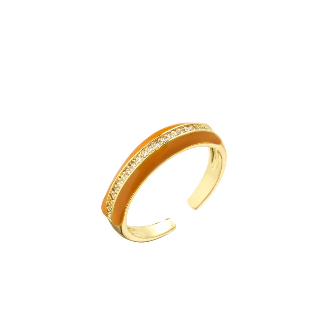 18K Gold Plated Brass Gold Color Cute Ring For Women Multi Color Rainbow Zircon Dripping Oil Female Wedding Accessories