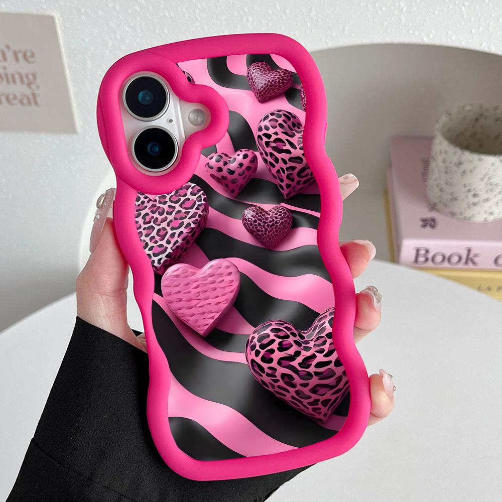 Y2K Glowing Hearts Wavy Edge TPU Mobile Phone Case for iPhone 17 16 15 14 13 12 11 Air Pro Max Plus Colorful Cover