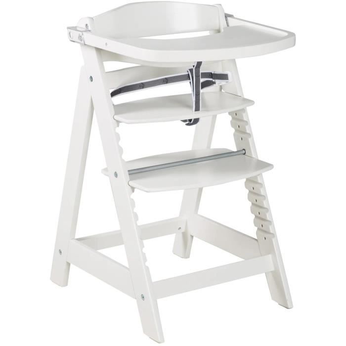 Chaise haute évolutive - ROBA - SIT UP CLICK & FUN - Plateau repas amovible - Hauteur réglable - Jusqu'a 70 Kg - Bois Laqué Blanc