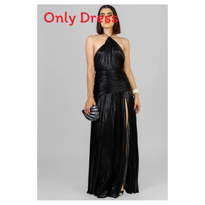 Metalic Sheen Elegant Sleeveless Backless Dress With Slit For Party And Evening Wear