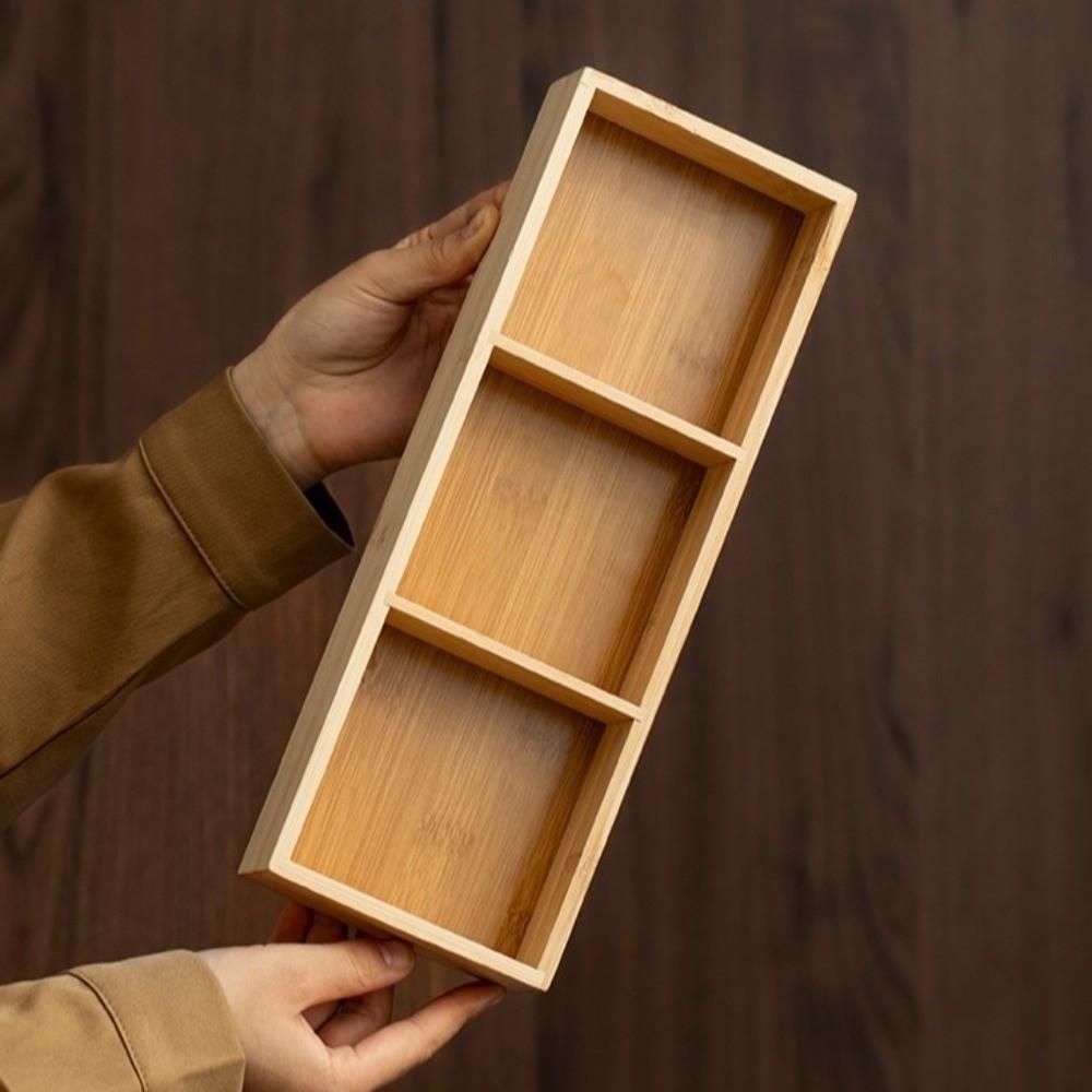 Multi-Grid Divided Plate Wooden Snack Storage Tray Reusable Bamboo Tray  Candy