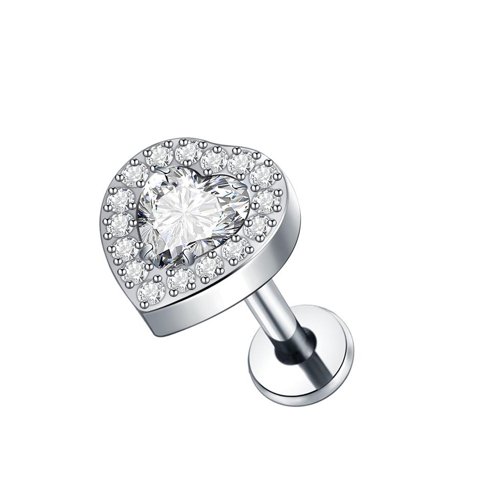 1Pc G23 Titanium Labret Ear Tragus Earring Stud Internally Threaded Zircon Lip Rings Cartilage Helix Piercing Body Jewelry 16G