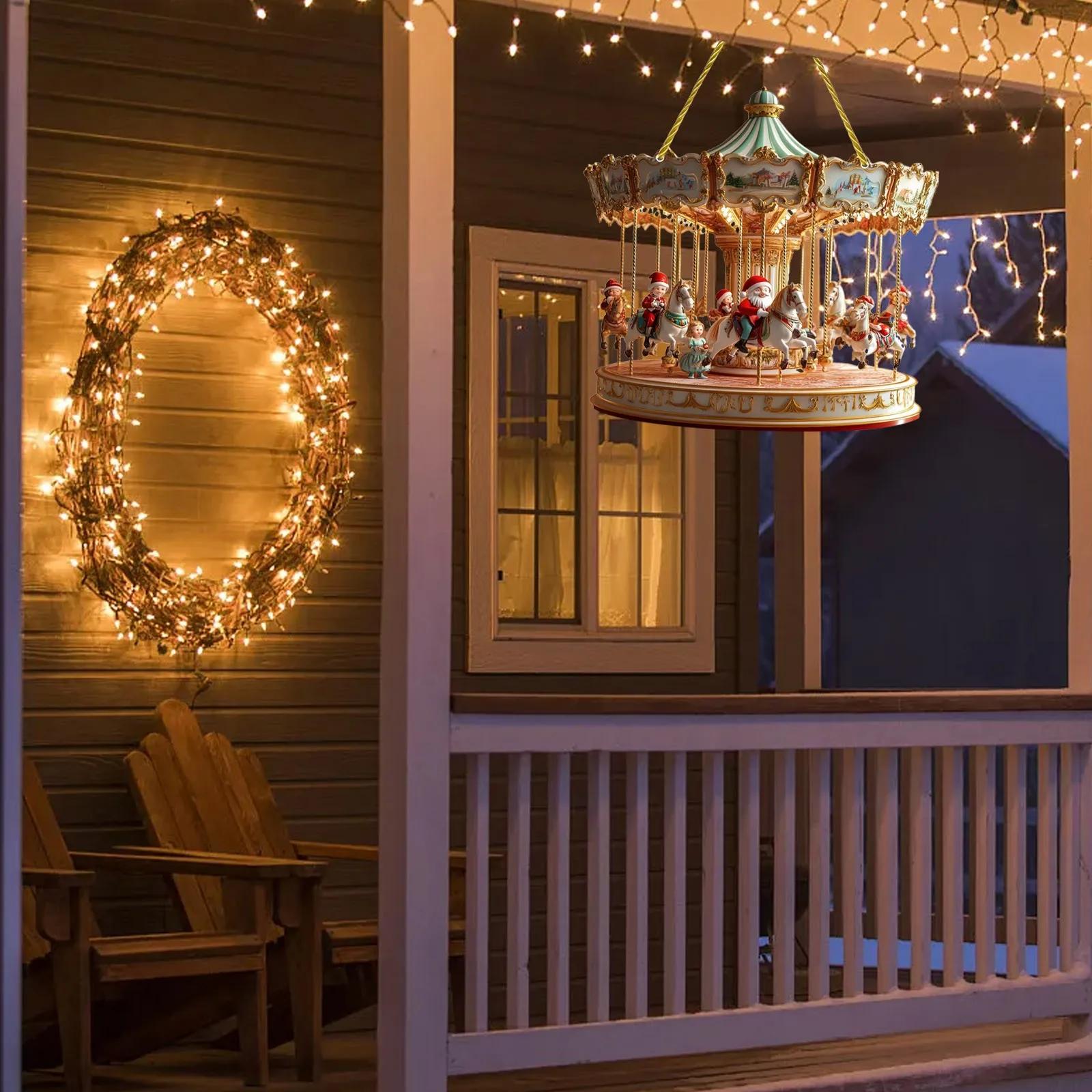 

2D Санта-карусель Рождественская подвесная декорация Сцена Традиционное праздничное украшение Рождественские карусели Украшения Рождественский декор One Size