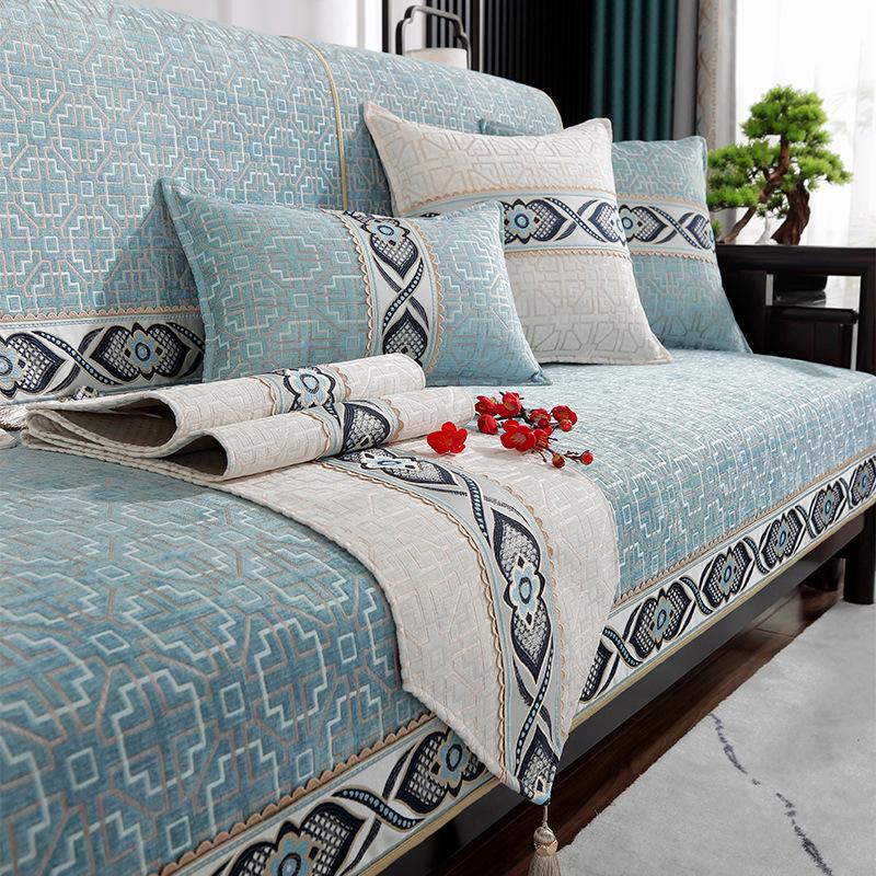 New Chinese Sofa Cover Cushion Four Seasons Universal Chenille Non-slip Simple Modern Chinese Jacquard Embroidered Sofa Cushion