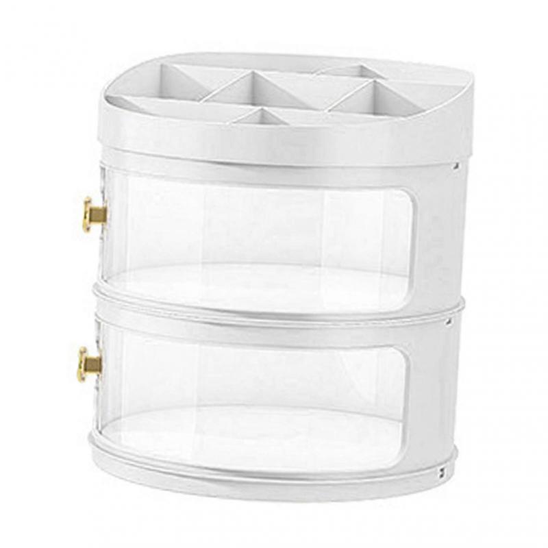Makeup Perfume Organizer Transparent Dustproof Cosmetic Display Case Round Desktop Makeup Box with Lid Large Capacity Muti Layer White