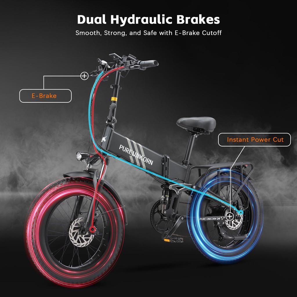 PURE UNICORN U4 Folding Electric Bike 1000W Motor 48V 15Ah Battery 20*4 inch Fat Tires 48km/h Max Speed 60km Range Shimano 7-speed