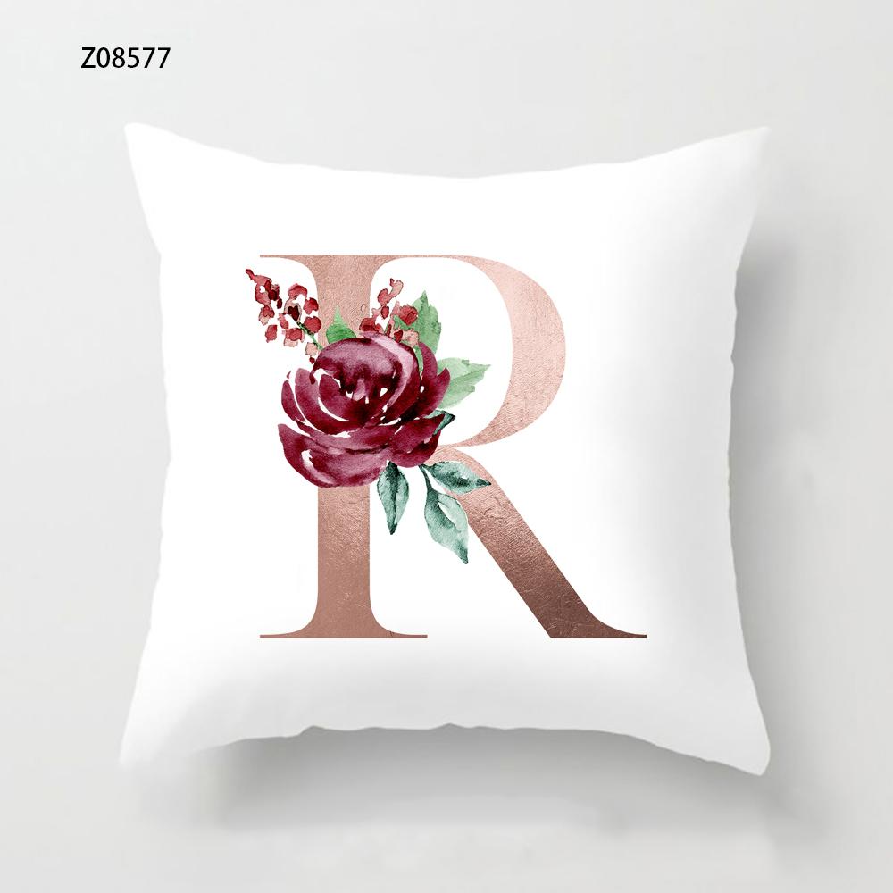 Pink Initials A B C Pillowcase Alphabet Flowers Home Sofa Decor Cushion Cover Living Room Bedroom Bed Decorative Pillow Cover