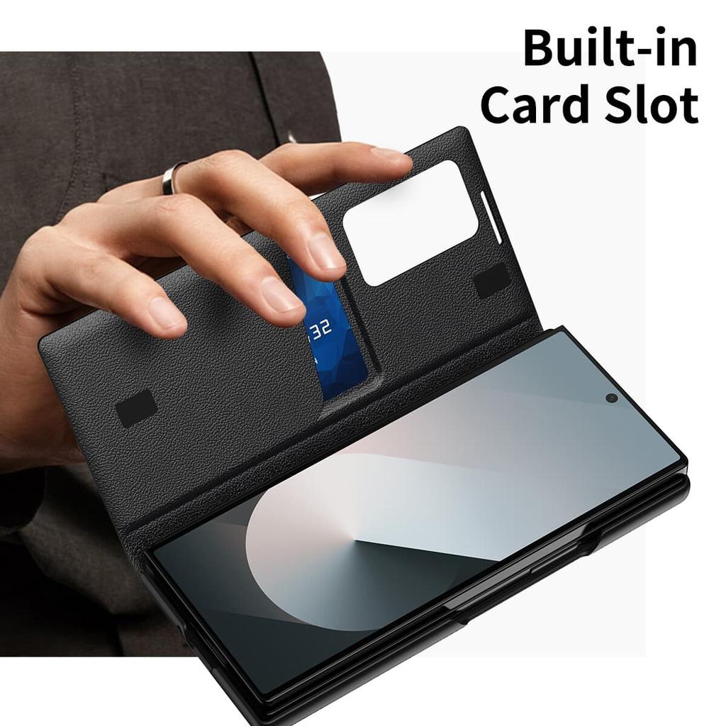 Flipové kožené pouzdro pro Samsung Galaxy Z Fold6/5/4/3 s chytrým displejem, LED zobrazením, okénky a držákem na karty/peněženkou, kryt na telefon