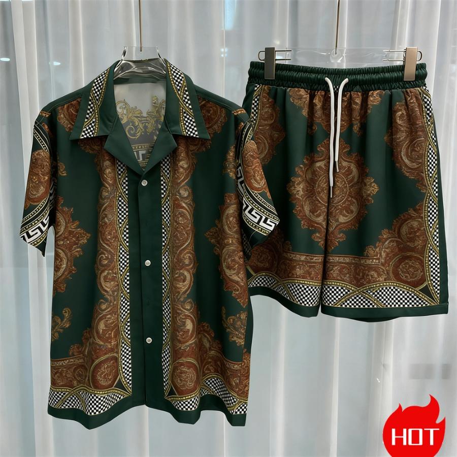 Digital Print Men's Fashion Two-Piece Shorts Set High-Quality Summer Loose Comfortable Short-Sleeve Shirt