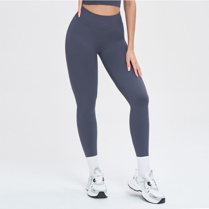 

European and American Sexy Peach Hip Seamless Abdominal-Shaping High Waist Skinny Yoga Pants Women s Outwear Running Sports Quick-Drying Fitness Pants Blue Gray L