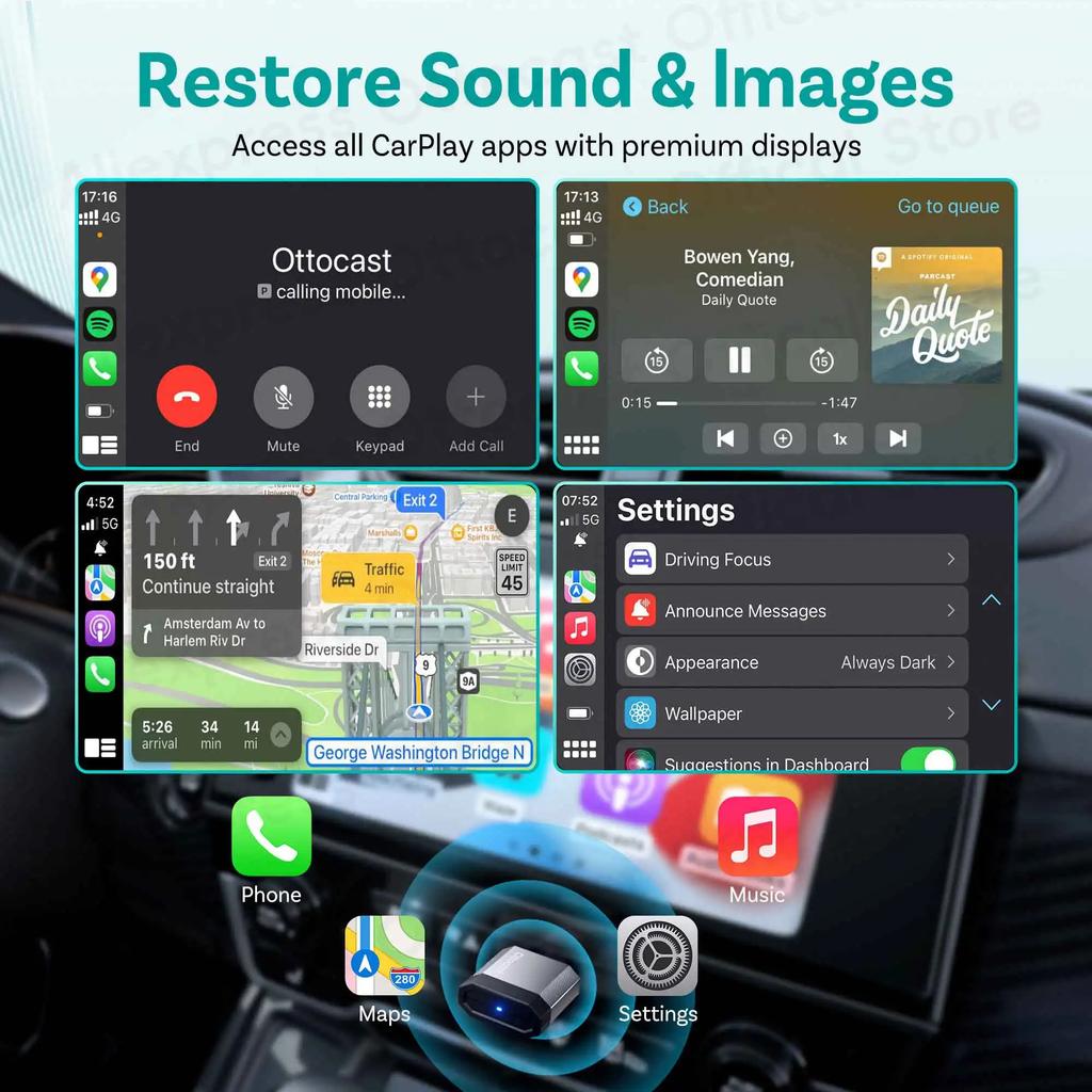 NRYJK1 Ottocast Mini Nova Wireless Adapter CarPlay Android Auto Bluetooth WiFi USB Dongle Cube 3.0 for Nissan Ford Renault Mazda VW Ben