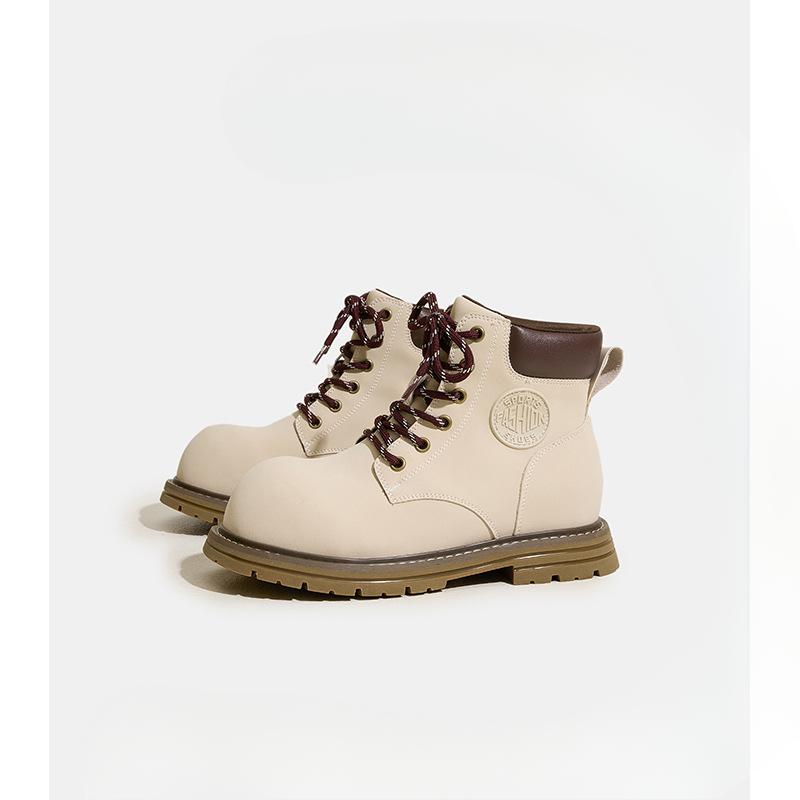 

Новая женская обувь на толстой подошве, короткие ботинки с большим носком, уличные повседневные и универсальные ботинки 40 бежевый