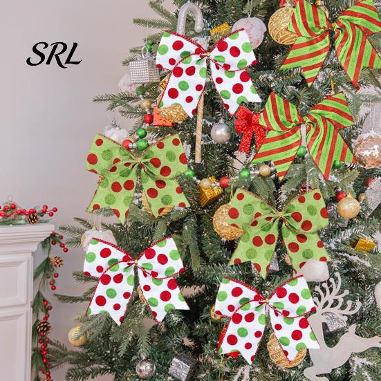 Decorative Bows for Door Wreaths 2Pcs Christmas Polka Dot Bow Decor, European Style Ribbon Ornament Tree Topper Decorations Gift Box Wreath,
