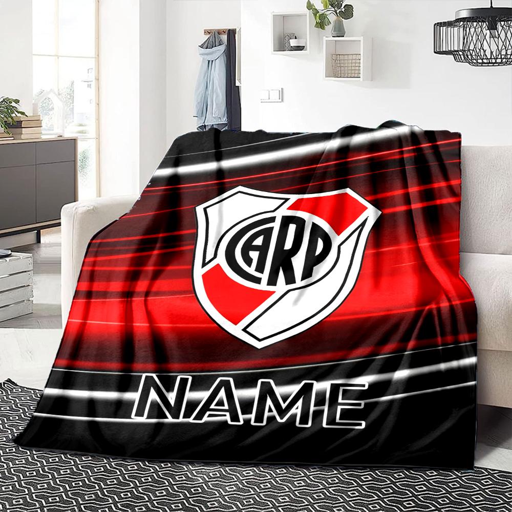 Custom Name River Plate Crest Blanket for Couch & Bed, Plush Cozy Fuzzy Blanket Super Soft & Warm Blankets for Fall and Winter. 0908284