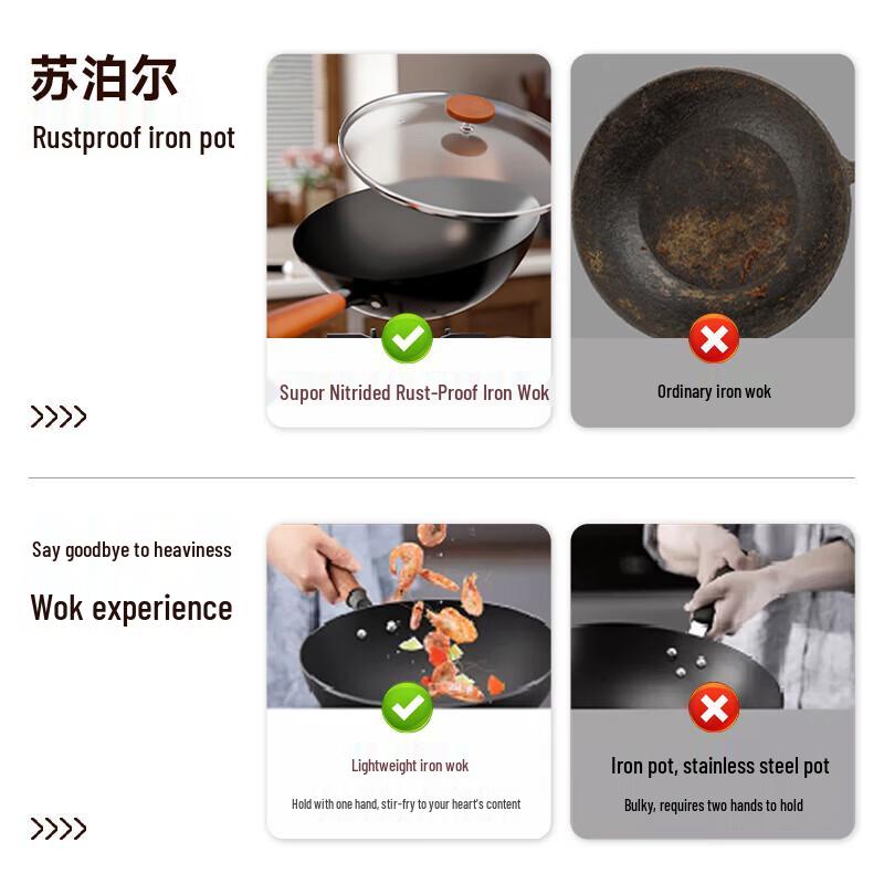Supor 32cm Lightweight Wrought Iron Wok