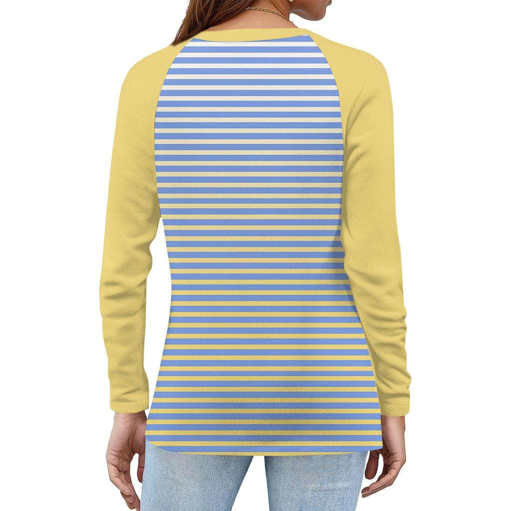 Dámské tričko s potiskem, knoflíky, dlouhý rukáv, denní, víkendová móda, základní, výstřih do V, běžný top