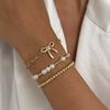 Modern Bowknot Detail Imitation Pearls Bracelet with Alloy Clasp Adjustable Chain Elegant Jewelry For Women