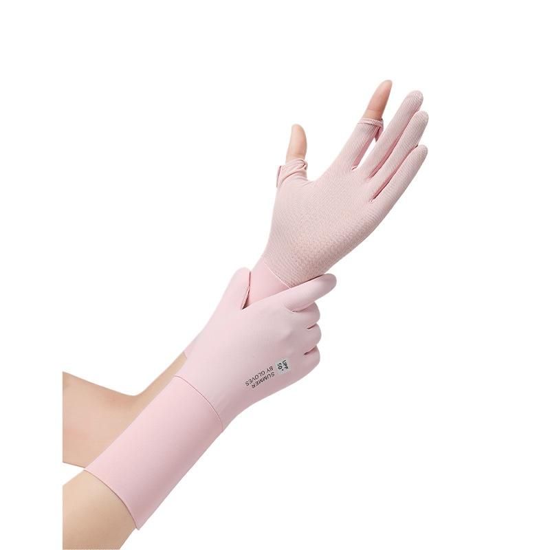Summer Ice Silk Women UV Protection Long Sunscreen Gloves Breathable Flip Touch Screen Non Slip for Outdoor Driving Cycling