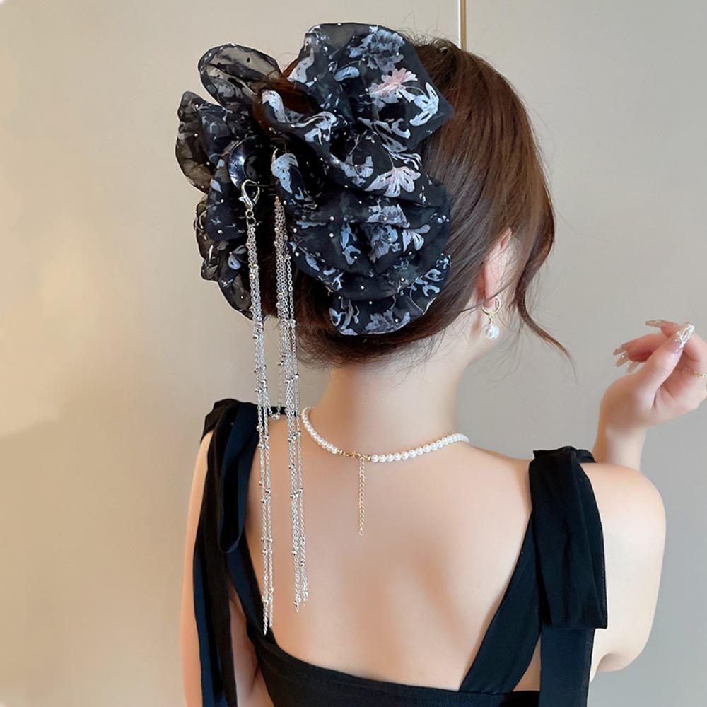 

Tassel Grasping Clip Cloth Shark Clip Elegant Charms Hair Accessories for Women Super Fairy Sweet чорний