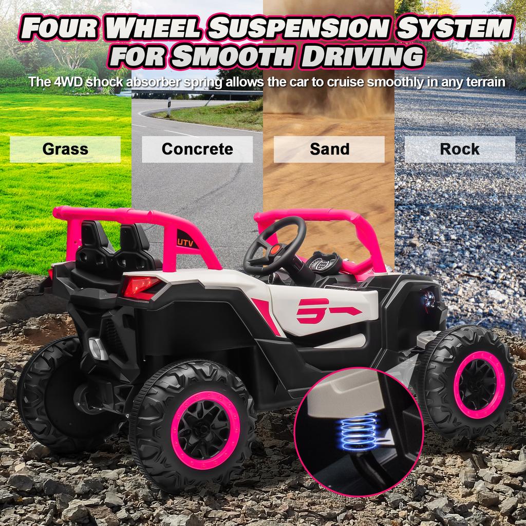 24V Ride On Car for Kids w/Remote Control, JOYRACER Battery Powered Off-Road UTV, 4x150W Motors,4 Shock Absorbers, 4.5 Mph Max S