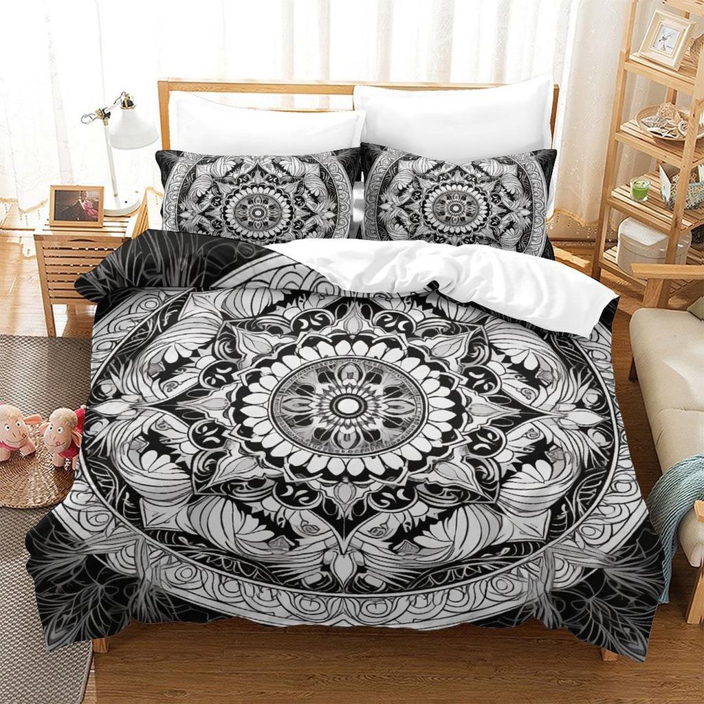 Black And White Mandala 3D Digital Printing Polyester Quilt Cover Two Or Three Pieces Can Be