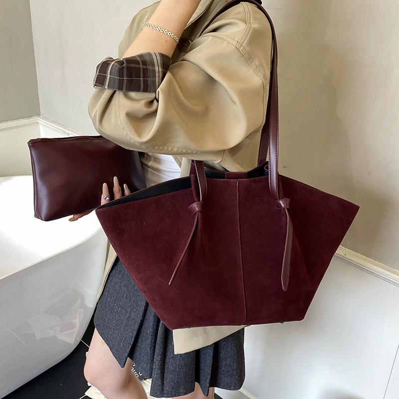 Solid Casual Totes Faux Suede Shoulder Bags Women Large Capacity England Style Vintage Handbags New in 2026 Female Packages