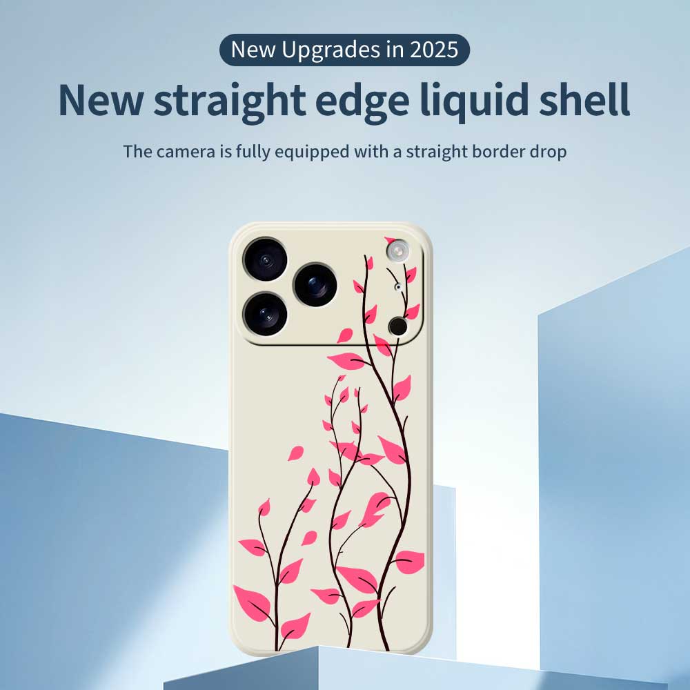 For iPhone 17 Pro Max Case Red Leaves Pattern Printing Straight Edge TPU Phone Back Cover