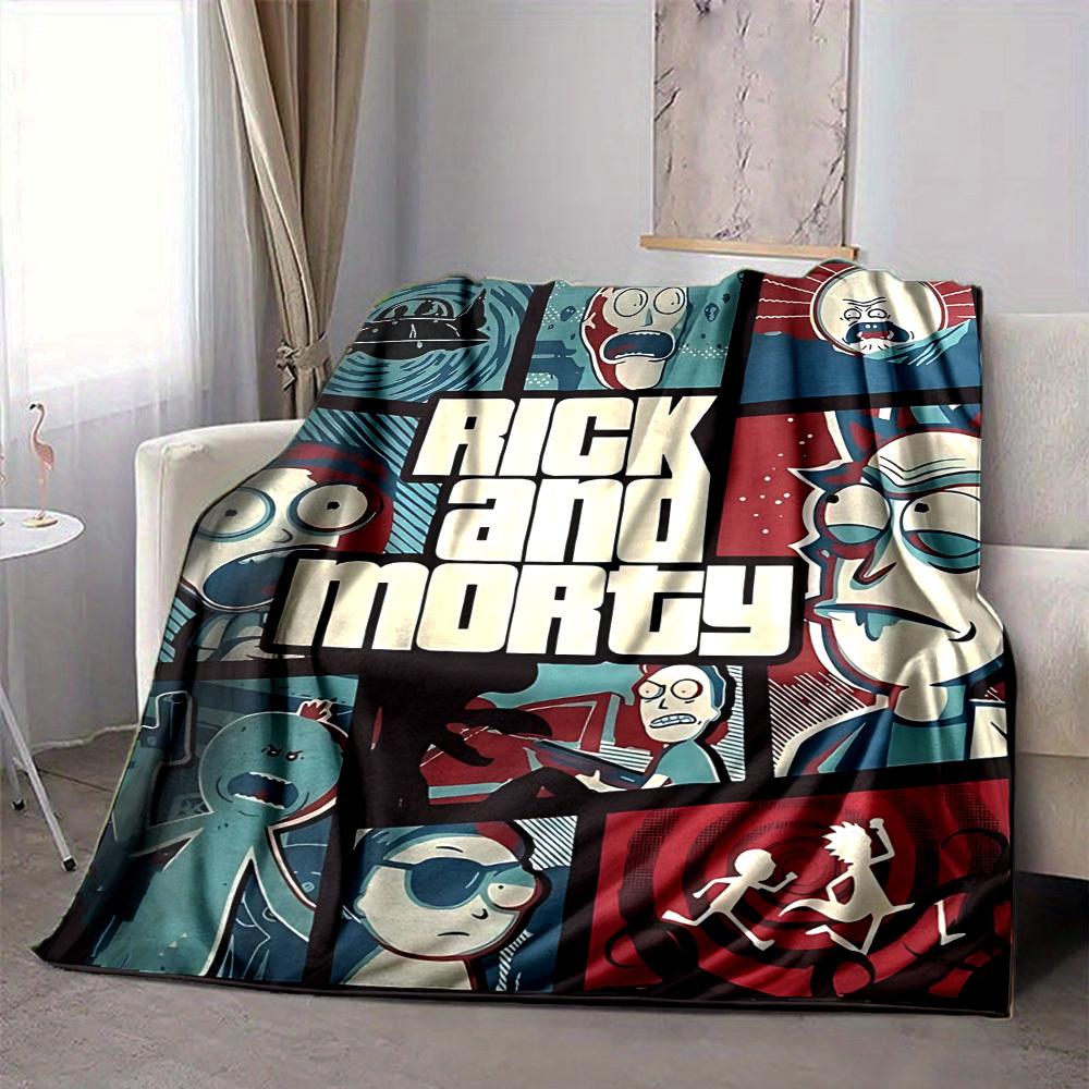 1pc Rick and Morty Blanket Lightweight Flannel Throw For Sofa, Bed, Travel, Livingroom, Office, Couch, Chair, And Bed