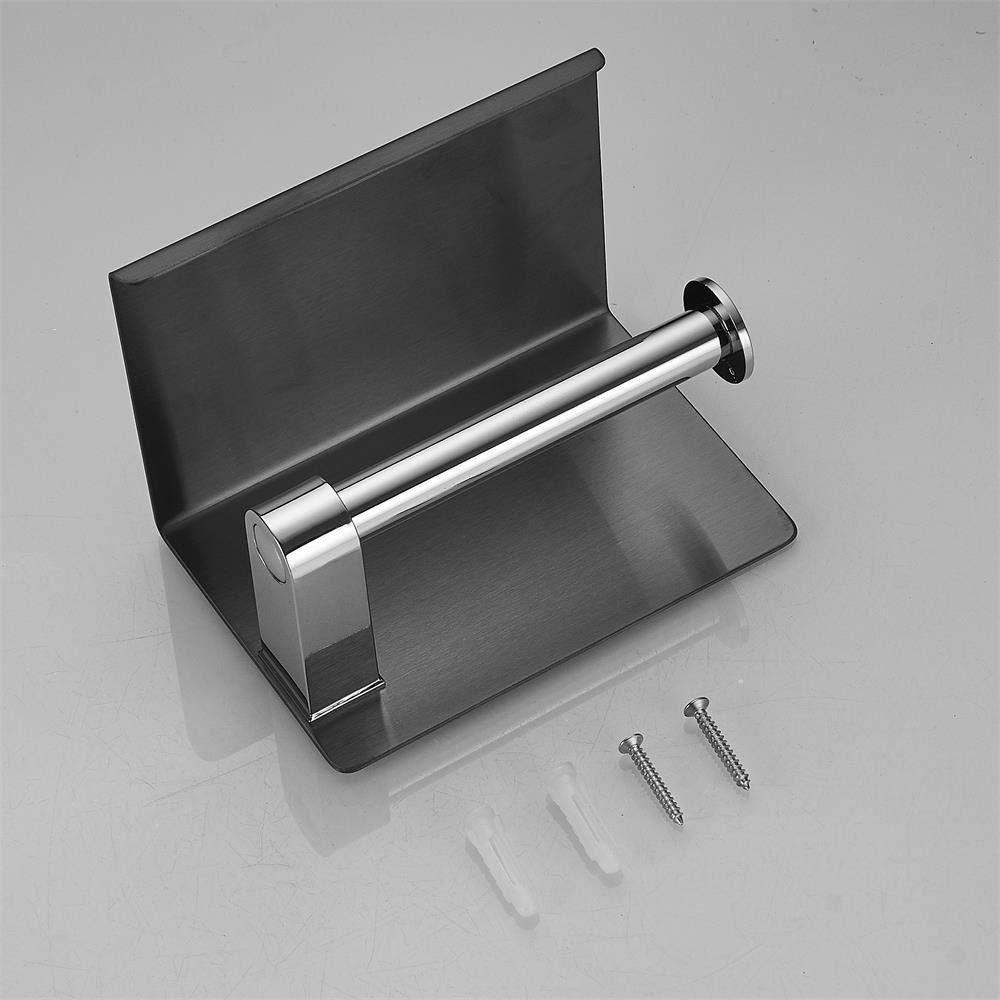 Toilet Paper Holder with Phone Shelf, Wall Mounted Stainless Steel Tissue Dispenser, Bathroom Single Roll Toilet Paper Holder