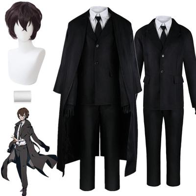 Anime Bungo Kóbor Kutyák Dazai Osamu Cosplay jelmez Fekete Trench Köpeny Öltönyök Öltöny Halloween Karácsonyi Party Ruhák