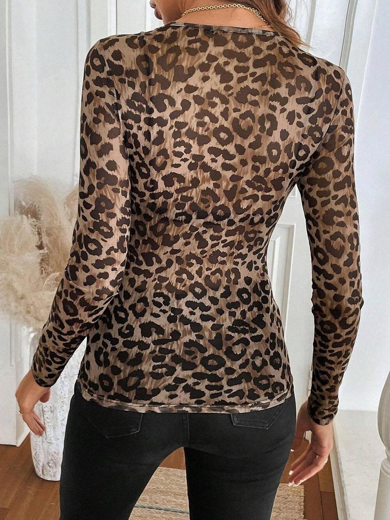 2026 European & American Women's Sexy Leopard Mesh Print Dress