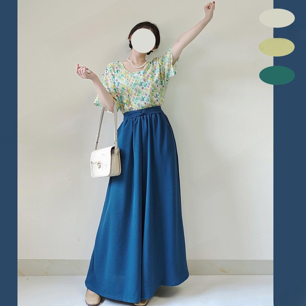 Chinese Tang Dynasty Style Hanfu, Flat Collar Top And One Piece Skirt, Wide Leg Pants, Temperament, Fashionable Suit For Women
