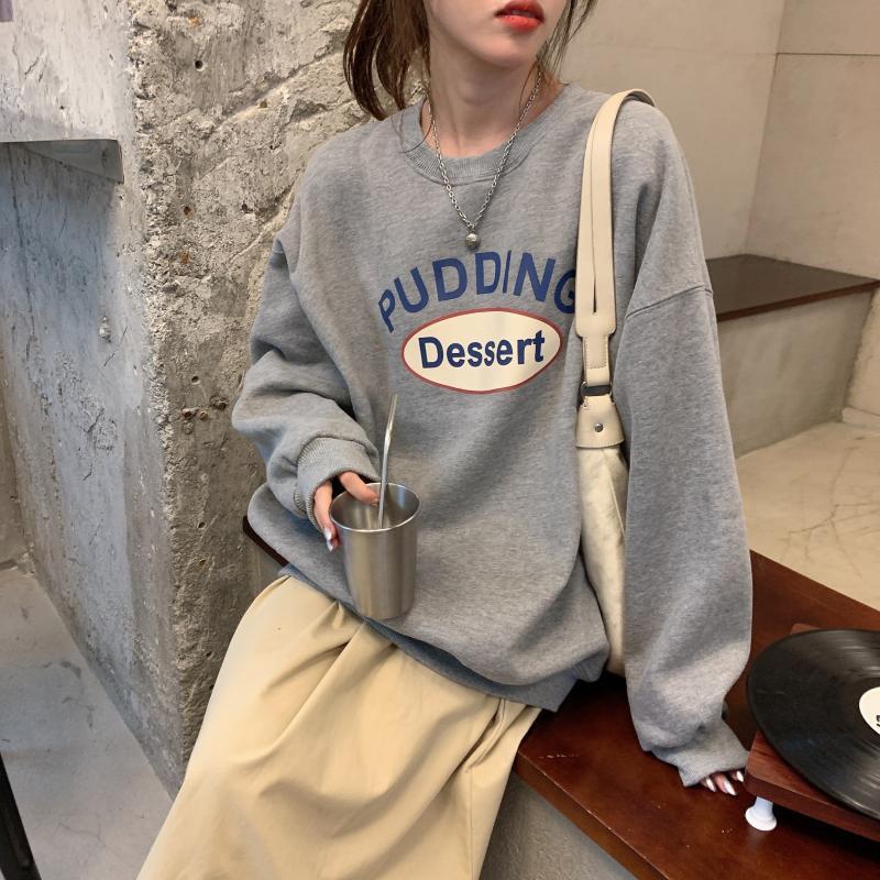 Padded Loose Casual Sweatshirt Female Autumn and Winter Jacket Ancient Round Neck Long Sleeve Bottom Shirt Top Fashion Retro Versatile Sweatshirt