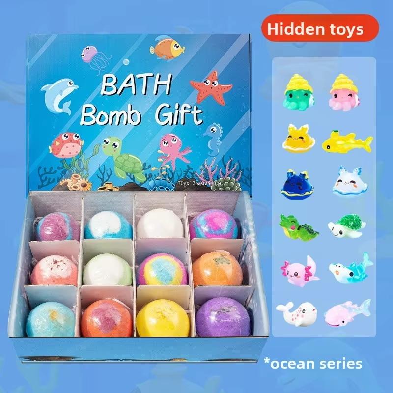 Amusant pour le bain avec le set de 12 bombes de bain pour enfants, bulles géantes naturelles et jouets de l'océan